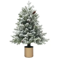 HOMCOM Weihnachtsbaum mit Tannenzapfen, schneebedeckt, flammenhemmend, stabil, Ø60 x 100H cm, Grün/Gold(m-11)