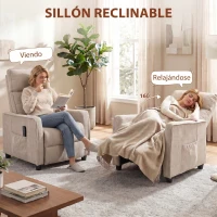 HOMCOM Sillón de Masaje Reclinable con Reposapiés 2 Zonas de Masaje Asiento de Muelles Bolsillos Tapizado en Lino Crema(m-5)