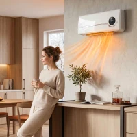 HOMCOM Aerotermă Ceramică 2000W de Perete cu 3 Moduri, Temperatură Reglabilă, Temporizator, Telecomandă, Blocare pentru Copii, Alb(m-8)