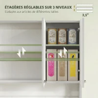 HOMCOM Buffet de cuisine armoire de cuisine contemporaine multi-rangements 6 portes 1 tiroir + grand plateau dim. 101L x 39l x 180H cm panneaux particules blanc gris(m-5)