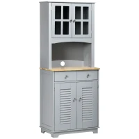 HOMCOM Credenza Alta per Cucina in Legno in Stile Classico, Grigio, 68x39.5x170cm(m-1)