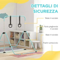 HOMCOM Sbarra Ginnastica Artistica per Bambini ad Altezza Regolabile con 2 Anelli, in Acciaio, Verde Chiaro(m-5)