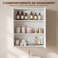 HOMCOM Armoire avec Miroir en Bois Rangement Salle de Bain Fermeture Porte Tampon MDF(m-4)