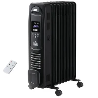 HOMCOM 2000W Digital Oil Filled Radiator, 9 Fin, Portable Electric Heater with LED Display, 24-Hour Timer, 3 Heat Settings, Safety Cut-Off and Remote Control, Black(m-10)