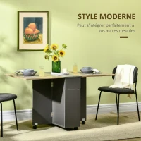 HOMCOM Table de salle à manger pliante sur roulettes avec rangement 2 tiroirs et 1 placard 76 x 140 x 74 cm(m-4)