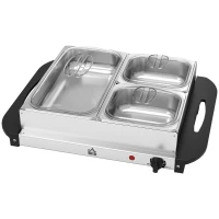 HOMCOM 4.5L Stainless Steel Electric Buffet Server, with 3x Trays and Lids(m-11)