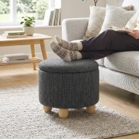 HOMCOM Storage Sitting Bench with Lid, Round Storage Ottoman with Rubberwood Legs, Dark Grey(m-2)