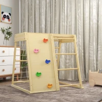 HOMCOM Ensemble d'escalade 5 en 1 avec balançoire mur d'escalade corde et grimpe en bois barres de singe pour enfants(m-10)