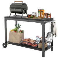 HOMCOM Desserte de jardin en acier chariot de service à roulettes avec plan de travail 135 x 55 x 86,5 cm noir(m-11)