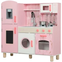 AIYAPLAY Cozinha de Madeira para Crianças com Sons Fogão Forno Micro-Ondas Máquina de Gelo e Acessórios 90x33,3x91,6 cm Rosa(m-1)