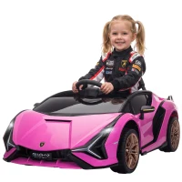 HOMCOM Coche Eléctrico para Niños de +3 Años Lamborghini SIAN Coche de Batería 12V con Mando a Distancia Apertura de Puerta Música MP3 USB y Faros 3-5 km/h 108x62x40 cm Rosa(m-1)