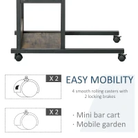 HOMCOM C-Shaped Side Table Industrial Mobile Rolling End Desk with 3-Tier Storage Shelving, Adjustable Height, Wheels(m-7)