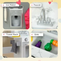 AIYAPLAY Toy Kitchen with Lights, Sounds, Apron and Chef Hat, Ice Maker, Microwave, for Ages 3-6 Years - White(m-5)