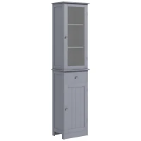 kleankin Mobile Colonna Bagno Salvaspazio con Armadietto, Cassetto e Ripiani in MDF, 40x27x171.5cm, Grigio(m-11)