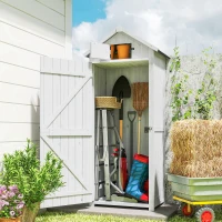 Outsunny Armoire de Jardin Extérieur en Bois, Abri pour Outils, 3 Étagères, 2 Portes à Loquets, 77x54x179cm, Gris Clair(m-10)