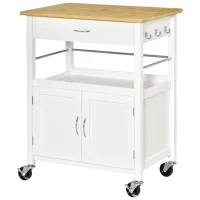 HOMCOM Desserte de cuisine multi-rangements - dim. 73L x 50l x 91H cm - poignées métal MDF blanc plateau bois bambou verni(m-11)