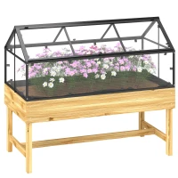 Outsunny Mini Serre sur Pieds dim.  120L x 60l x 103H cm double toit ouvrable Panneaux de Polycarbonate, acier, Bois Sapin traité(m-11)