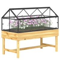 Outsunny Mini Serre sur Pieds dim.  120L x 60l x 103H cm double toit ouvrable Panneaux de Polycarbonate, acier, Bois Sapin traité(m-12)