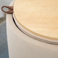 HOMCOM Pouf coffre rangement, pouf repose-pieds en tissu velours givré, couvercle réversible, Ø 44 x 47,5 cm, beige(m-9)