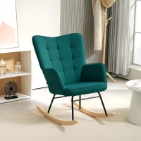 HOMCOM Fauteuil à bascule rocking chair revêtement en velous structure en acier 71 x 98 x 101 cm Vert(m-10)