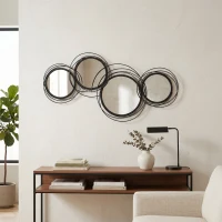 HOMCOM Metal Wall Art 56cm Modern Decorative Mirror Decor for Living Room Bedroom Dining Room, Black(m-2)