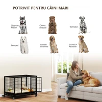 PawHut Cușcă Boxă pentru Câini și Cățeluși, Utilizare Interior/Exterior, Cadru Metalic Robust cu Rotițe, 92×62×75 cm, Negru(m-4)