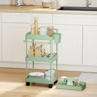 HOMCOM Carrito Auxiliar con Ruedas de 3 Niveles Carrito de Cocina con Cestas Extraíbles y Soporte para Toallas Verde(m-10)