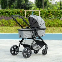 HOMCOM 2 en 1 Silla de Paseo Ligera Cochecito para Bebé de 0-36 Meses Plegable con Asiento Reversible 96x61x106 cm Gris(m-10)