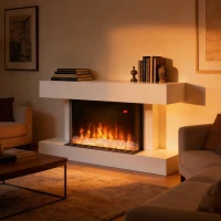 HOMCOM Șemineu Electric de Perete cu 11 Culori, Oprire Automată și Timer de 12 ore, 98x27x54.5 cm, Alb(m-2)
