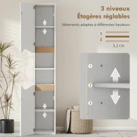 HOMCOM Meuble colonne salle de bain étroit, 2 portes, compartiments ouverts, étagères réglables, 30 x 34,6 x 180,5 cm, blanc(m-5)
