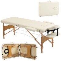 HOMCOM Camilla Plegable con Altura Ajustable 67-92 cm para Uso Profesional de Belleza Acupuntura y Fisioterapia 210x81 cm Crema(m-1)