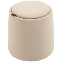 HOMCOM Pouf coffre rangement, pouf repose-pieds en tissu velours givré, couvercle réversible, Ø 44 x 47,5 cm, beige(m-12)