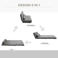 HOMCOM, Divan de Podea 2 în 1, cu Spătar Reglabil în 7 Niveluri și Perne, 130x73x60 cm, Gri Carbone(m-4)