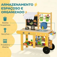 AIYAPLAY Cozinha Infantil Exterior de Madeira com Rodas Água Real Vasos Quadro e 15 Acessórios 84,2x34,4x90 cm Amarelo(m-8)