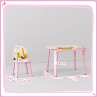 AIYAPLAY Set Tavolo e Sedie per Bambini 3-8 Anni con Motivi Animali e Bordi Arrotondati, in MDF e Legno di Pino Rosa(m-3)