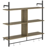 HOMCOM Three-Tier Floating Shelf - Grey Wood Effect(m-1)