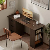 HOMCOM Scrivania Moderna con 3 Cassetti e 3 Ripiani per Camera e Ufficio, in Legno, 120x49x72 cm, Color Noce(m-7)