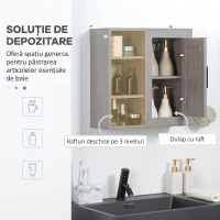 kleankin Dulap de Baie Suspendat cu Montare pe Perete, Dulăpior cu 3 Rafturi Deschise pentru Depozitare, Gri(m-5)
