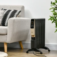HOMCOM Aquecedor Elétrico 1000/2000W com Painel de Mica Controlo Remoto Termostato Temporizador e 4 Rodas 56x26,5x61,5cm Preto(m-10)