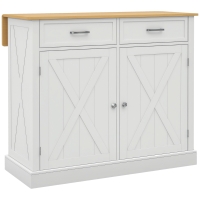 HOMCOM Isla de Cocina Carro de Cocina con Encimera de Madera Plegable 2 Puertas 2 Cajones Estante Ajustable y 4 Ruedas 105x60x90,5 cm Blanco