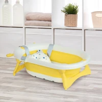 HOMCOM Vaschetta Bagnetto Pieghevole per Bambini 0-3 Anni con Indicatore di Temperatura e Cuscino, 81.5x50.5x23.5 cm, Giallo(m-10)
