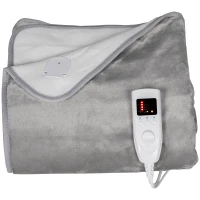 HOMCOM Electric Heated Blanket Throw 140 x 160cm with Dual Controllers, Machine Washable Heated Throw Blanket with Ultra Soft Flannel Fabric, 5 Heating Levels, 10 Hour Timer, Grey(m-1)