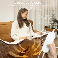 HOMCOM Manta Eléctrica 180x130 cm 9 Niveles de Temperatura Temporizador Lavar a Máquina, Pantalla LED Marrón(m-5)