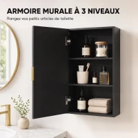 kleankin Armoire murale de salle de bain, armoire à pharmacie murale meuble de rangement avec étagère réglable(m-4)