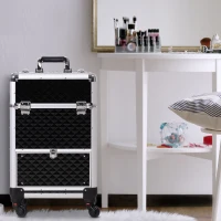 HOMCOM Valise trolley maquillage mallette cosmétique vanity poignée télescopique réglable 34L x 25l x 62H cm alu. noir(m-10)