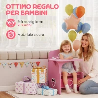 AIYAPLAY Set Tavolo e Sedia per Bambini 3-5 Anni in Legno MDF con Motivi a Cuore, Contenitore Integrato, Rosa(m-7)