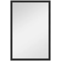 HOMCOM Oglindă de Perete Dreptunghiulară cu Agățători, din Sticlă și MDF, 40x60 cm, Negru(m-1)