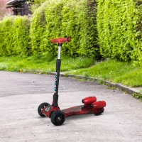 HOMCOM Patinete para Niños Scooter Plegable con Altura Ajustable de 4 Niveles y Música Luces y Nebulizador de Agua +3 Años 62x27x63-81 cm Rojo(m-10)