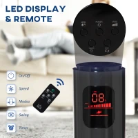 HOMCOM 38'' Freestanding Tower Fan, 3 Speed 3 Mode, 12h Timer, 70 Degree Oscillation, LED Panel, 5M Remote Controller, Dark Grey(m-6)