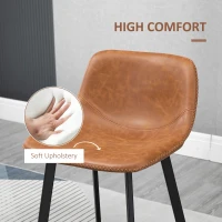HOMCOM Bar Stools Set of 2 - Industrial Kitchen Stool, Upholstered Bar Chairs with Back, Steel Legs, Brown(m-5)